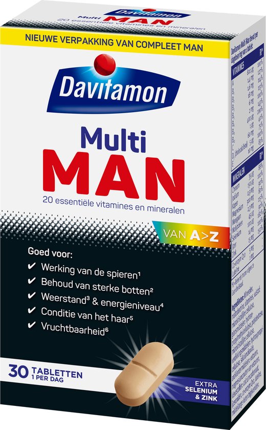 Davitamon Multi Man - met extra selenium en zink - multivitaminen man - 30 tabletten - Davitamon