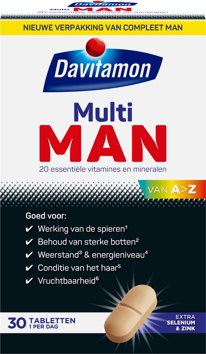 Davitamon Compleet Man - met extra selenium en zink - multivitaminen man - 30 tabletten