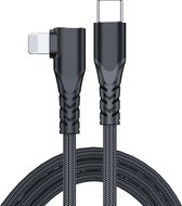 USB-C naar 8-pin (lightning) Haakse oplader datakabel - geschikt voor iPhone en iPad - snelladen - 2 meter - Zwart - Provium