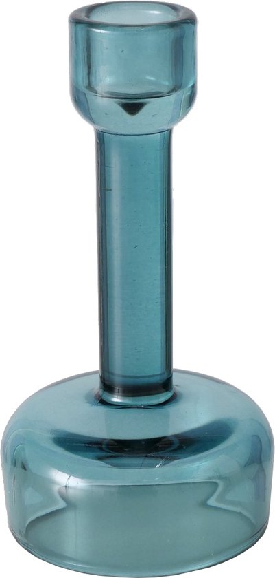 Glazen kandelaar / waxinelichthouder 15cm petrol
