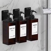 Anhow Set van 3 zeepdispensers, wandbevestigingsset, 500 ml, zeepdispenser voor muur zonder boren, afwasmiddeldispenser voor keuken en badkamer, bruin