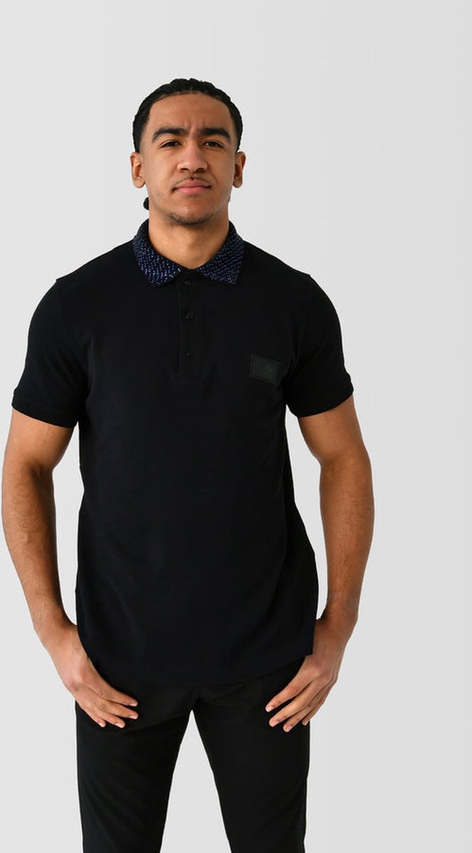 Polo Shirt Rhinestones Blue x Black heren zwart maat: L