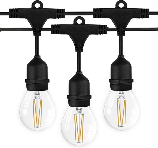 Ledvion Prikkabel, LED Prikkabels Buiten, 30M, 30x E27 LED Lamp Zilver, Waterdicht IP65, Prik Kabel Buiten, 30W, 2100K