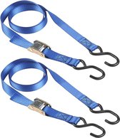 Gecertificeerde Spanband met gesp en S-haak, Blauw, 2 m x 25 mm Banden, Set van 2