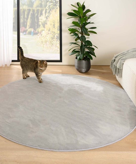 Rond zacht vloerkleed - Plush zilver 160 cm rond