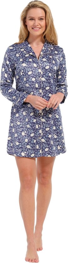 Pastunette dames nachthemd Satijn L/M - Flower - 48 - Blauw