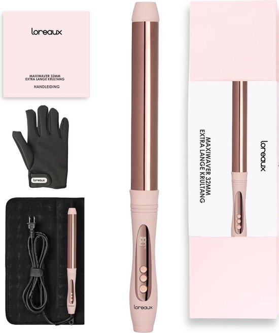 Foto: Loreaux krultang 32mm extra lang voor lang haar en extensions incl hittebestendige handschoen en opberghoes haarkruller hair curler curling iron