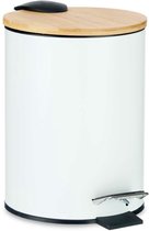 Berilo Prullenbak/ poubelle à pédale - blanc - 3 litres - métal / bambou - 17 x 23,5 cm
