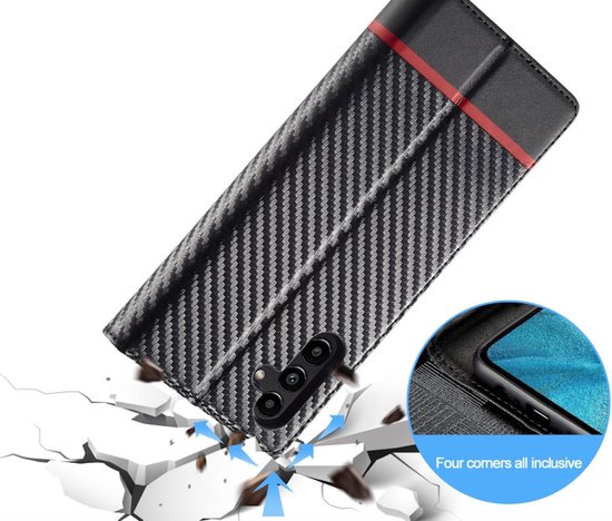 Luxe BookCover pour Samsung Galaxy A24 - 4G Zwart- Rouge-Carbone