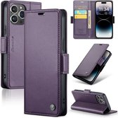 CaseMe Wallet Case met RFID Bescherming en Magneetsluiting voor iPhone 14 Pro _ Paars
