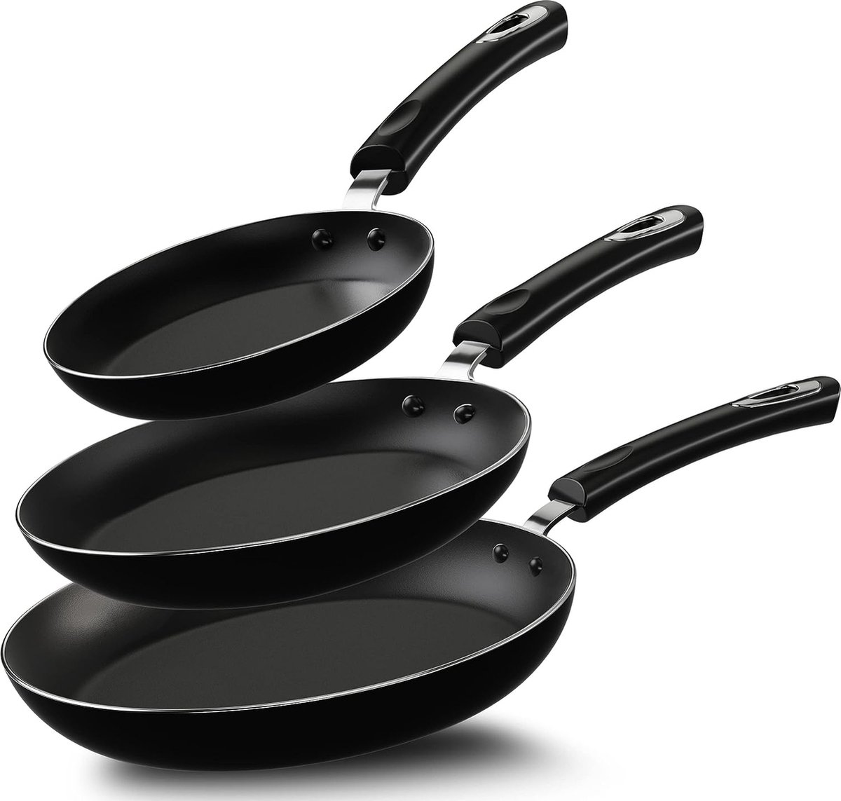 Aluminium Koekenpannen Met Anti-Aanbak - 3-Delige Koekenpannen Met Inductiebodem, 20 cm, 24 cm en 28 cm, Zwart