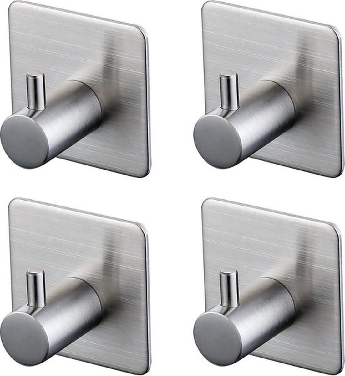 Zelfklevende Haakjes – RVS Ophanghaakjes – Ultra Sterke Plakhaakjes –4 Stuks, Zilver,op te plakken haken voor jas, handdoek, hoed, geen boor, geen schroef, niet-beschadigende haken voor muren