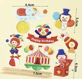 Circus - taart topper - taart decoratie - verjaardag versiering - prikkers met versiering - taartversiering