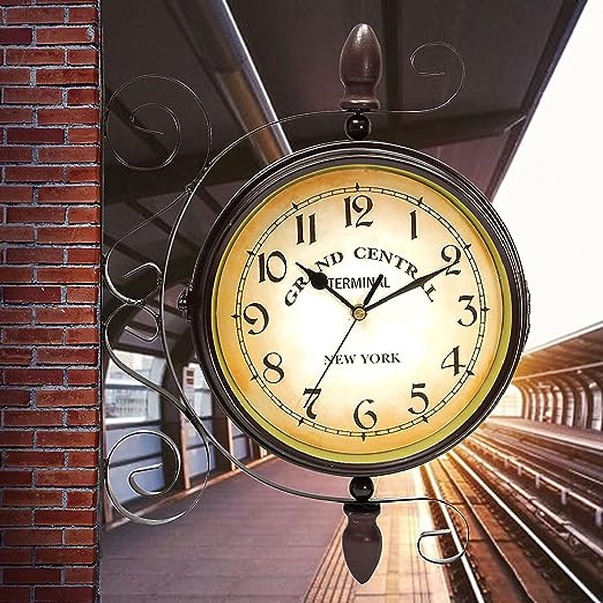 Relaxdays stationsklok, tweezijdig, retro woonkamerklok met