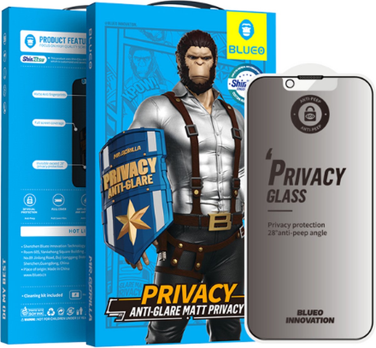 BLUEO Glasfolie - Privacy Screenprotector Geschikt voor iPhone 13 / 13 Pro / 14 (6.1 inch)