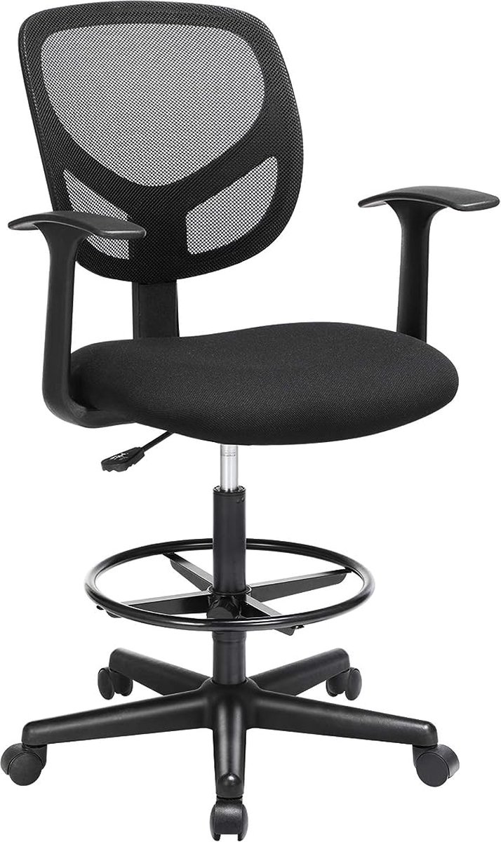 FurnStar - Bureaustoel - Set van 2 - Ergonomische bureaustoel met armleuningen - Zithoogte 55-75 cm - Hoge draaistoel met verstelbare voetenring - Draagvermogen 120 kg - Zwart