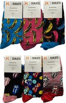 Sukats® The Casual Ones | 6 Paar | Maat 36-41 | Banenen & Lolly's | Dames Sokken | Happy Fun Colorful Socks | Vrolijke Sokken | Grappige Sokken