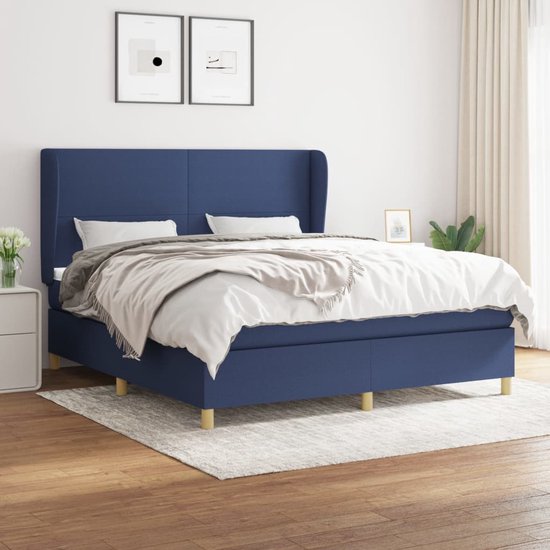 The Living Store Boxspringbed - - Bed - 203x163x128cm - Blauw
