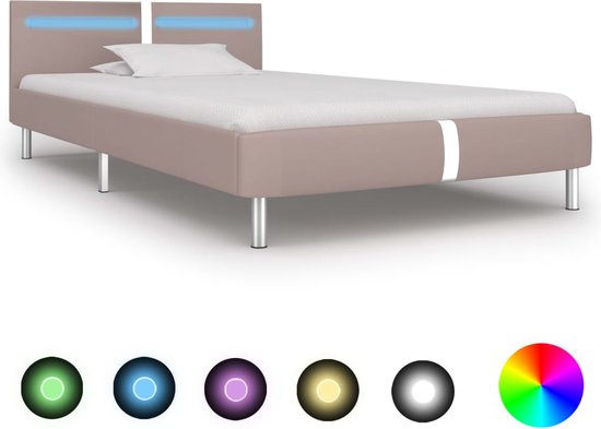 The Living Store Bedframe Cappuccino met LED-strip 211 x 95 x 70 cm - 90 x 200 cm - Hout en staal
