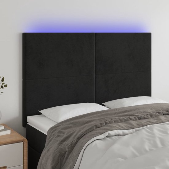 The Living Store Hoofdeind LED Strip - Zwart - 144 x 5 x 118/128 cm - Verstelbaar - Fluweel - Comfortabele ondersteuning - Snijdbare LED-strip