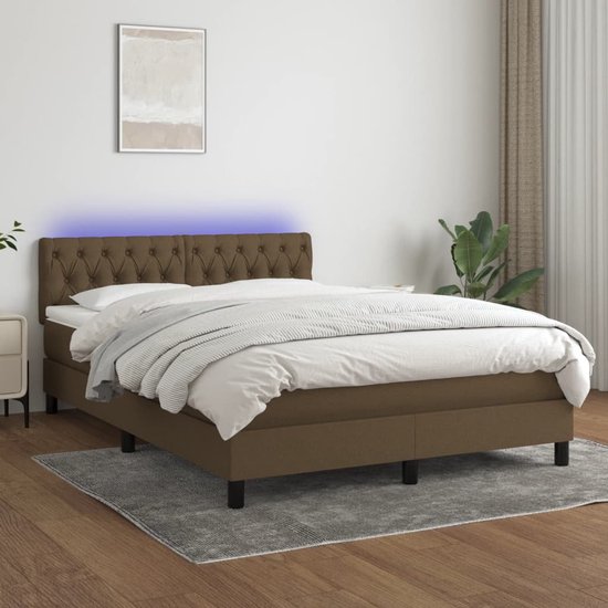 The Living Store Bed - Boxspring 144 x 203 cm - LED - donkerbruin - pocketvering matras - huidvriendelijk topmatras