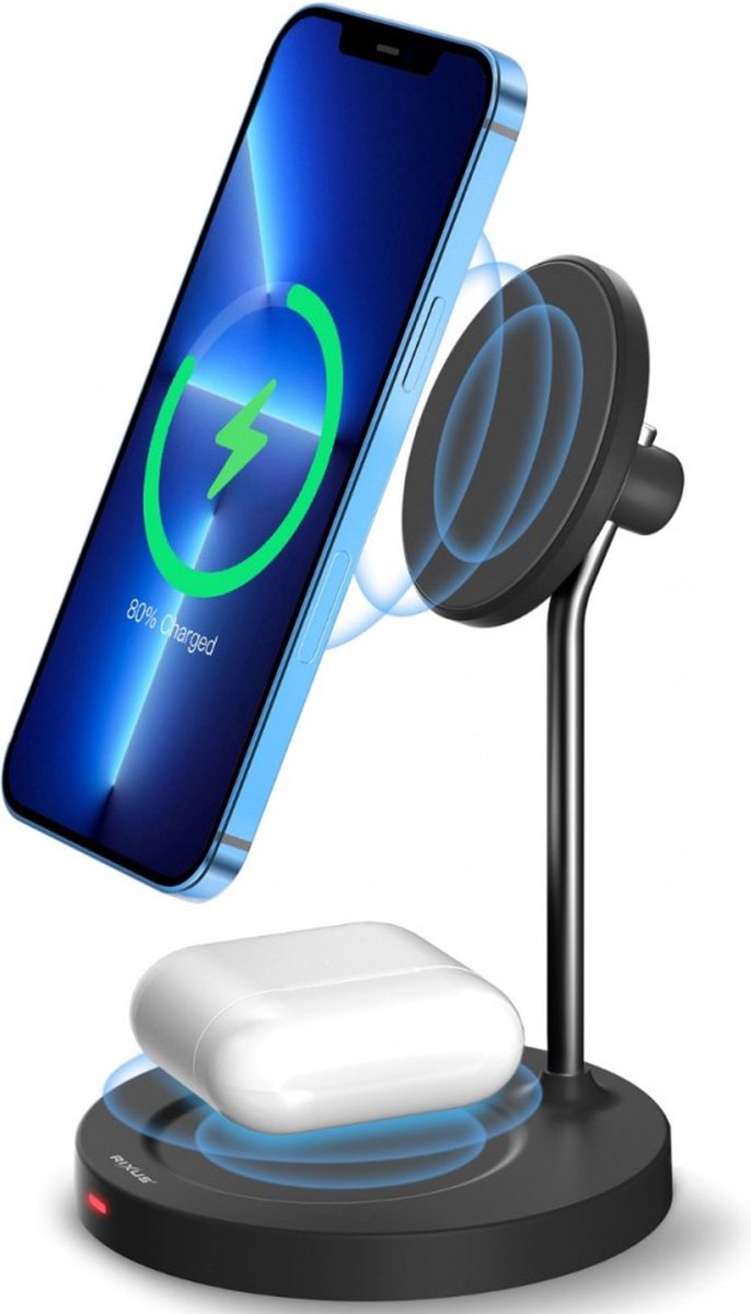 Rixus Wireless Charging Stand 15W + AirPod charger Black RXWC45B