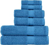 Cyaanblauwe handdoekenset - 2 badhanddoeken, 2 handdoeken en 2 gezichtsdoekjes, dagelijks gebruik, 500 gsm ring 100% katoen, superabsorberend voor badkamer, douche (6-pack)