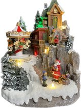 Kersthuisjebestellen - Kersthuisje met verlichting - Bergdorpje met draaiende carousel - Ledverlichting - Beweging - B/O - B=18cm - H=22cm - Kersthuisjes & Kerstdorpen