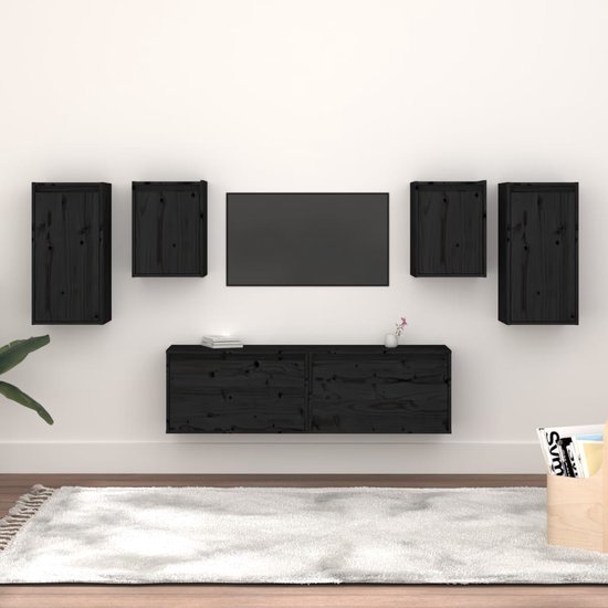 The Living Store Televisiekasten - zwart massief grenenhout - set van 2 stuks met afmeting 60 x 30 x 35 cm en 30 x 30 x 40 cm - trendy en praktisch design