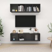 The Living Store Tv-meubelset Grijs Spaanplaat 37x37x142.5 cm - Opbergruimte - Verticaal/horizontaal ophangen - 4 vakken - Vochtig afneembaar - Montage vereist - 2 x tv-meubel