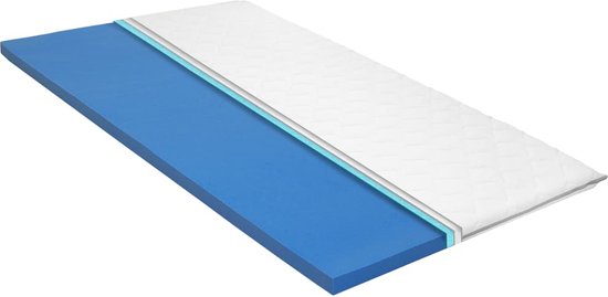 The Living Store Traagschuim Topmatras - 80 x 200 x 6 cm - Drukverlichting - Comfortabel - Wit/blauw