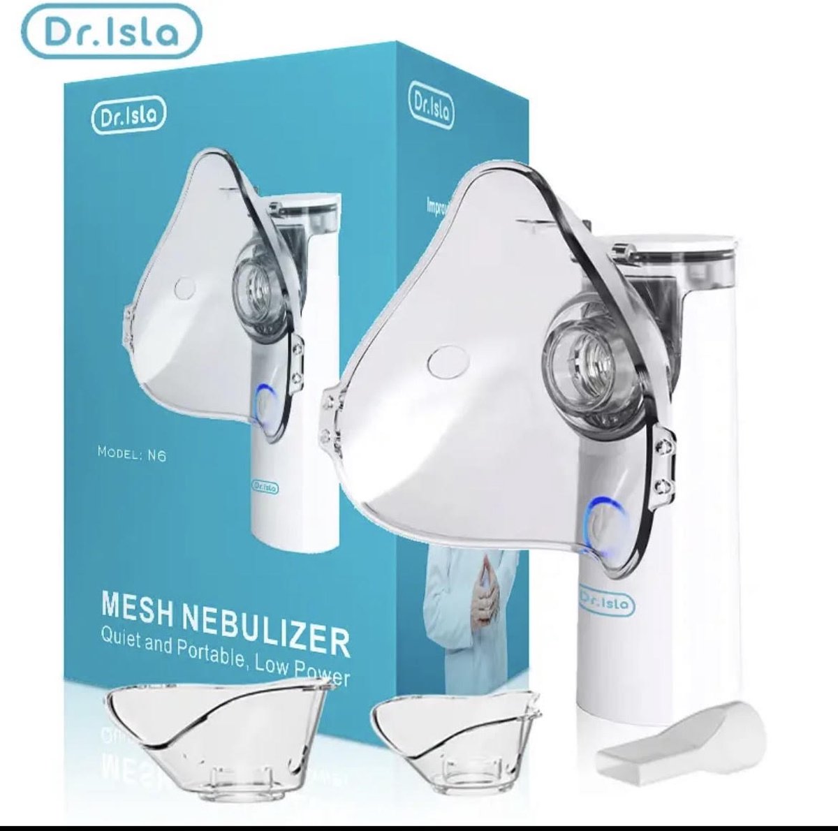 Dr. Isla ® Professioneel Aerosoltoestel met 5 standen - Ultrasone Vernevelaar Inhalator – HealthCare - Nebulizer - Inhalatieapparaat voor Kinderen, Volwassenen & Baby’s – Helpt tegen Luchtwegaandoeningen - Incl. 3 mondstukken