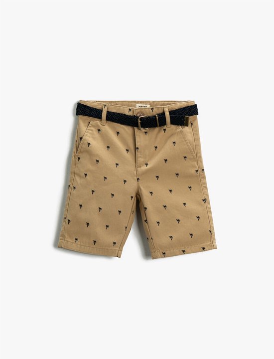 Koton Normale taille Direct Shorts met palmprint en riem boven de knie, katoen