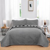 Sprei 220 x 240 cm bedsprei grijze deken microvezel gewatteerd tweepersoonsbed gewatteerde deken als slaapkamerdekbed met 2 x 50 x 70 cm kussensloop voor bed