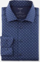 OLYMP 24/7 modern fit overhemd - twill - blauw met beige gestipt - Strijkvriendelijk - Boordmaat: 45