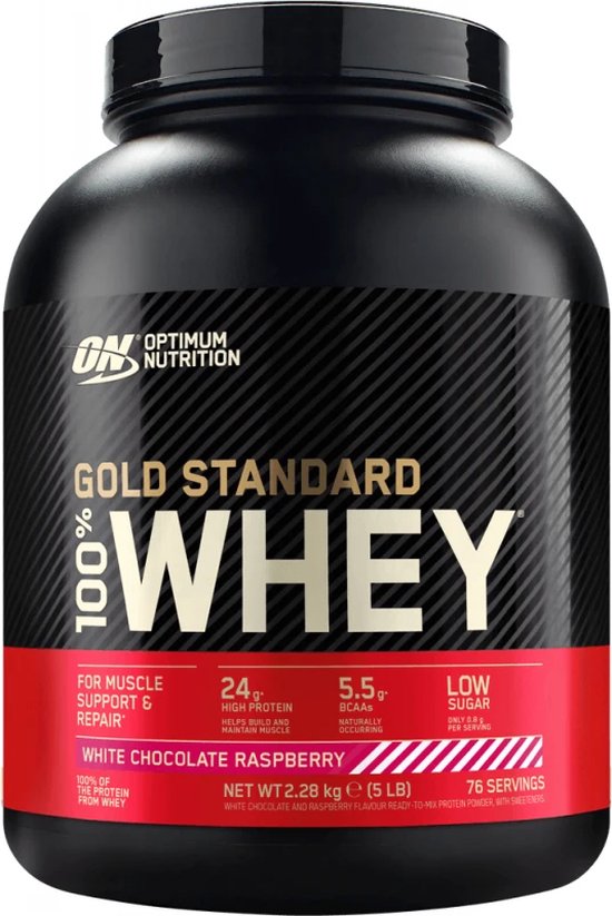 Optimum Nutrition Gold Standard 100% Whey Protein - White Chocolate Raspberry - Proteine Poeder - Eiwitshake - 71 doseringen (2270 gram)