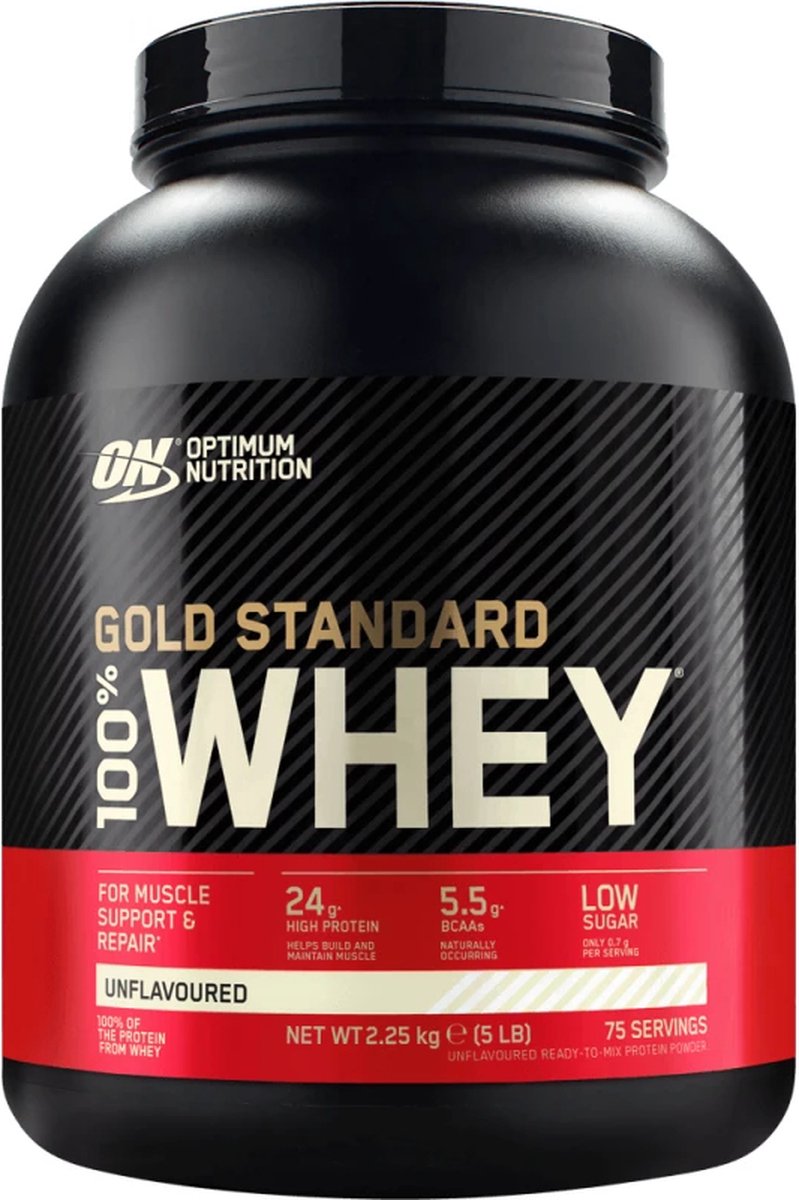 Goedkoopste Optimum Nutrition Gold Standard 100 Whey Protein - Unflavoured - Proteine Poeder - Eiwitshake - 71 doseringen (2270 gram
