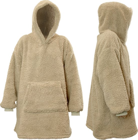 HOODIE TEDDY PLAID MET MOUWEN WARM BEIGE