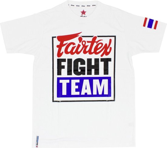 Fairtex TST51 Fight Team T-Shirt - Wit - opdruk rood/zwart/blauw - maat S
