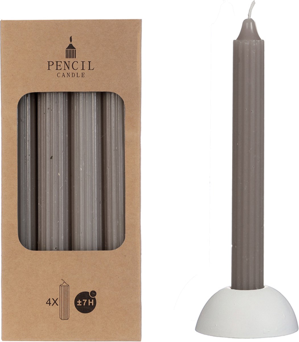 Potlood kaarsen set 4 stuks dia. 2.2 x H 20 cm grijs - Dinerkaars - Tafelkaars
