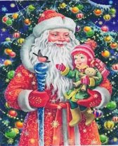 Kerst - Kerstman - Kerstman met Kerstboom - Diamond Painting - 50 x 65 - Ronde steentjes