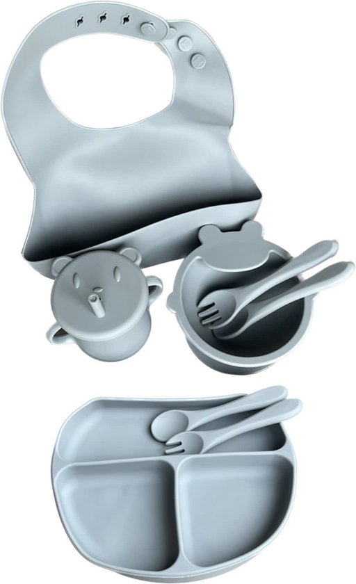 Ensemble d'alimentation pour bébé en silicone 6 pièces, ustensiles pour  tout-petits, avec bols à ventouse pour tout-petits, passe au lave-vaisselle  gris bleu 