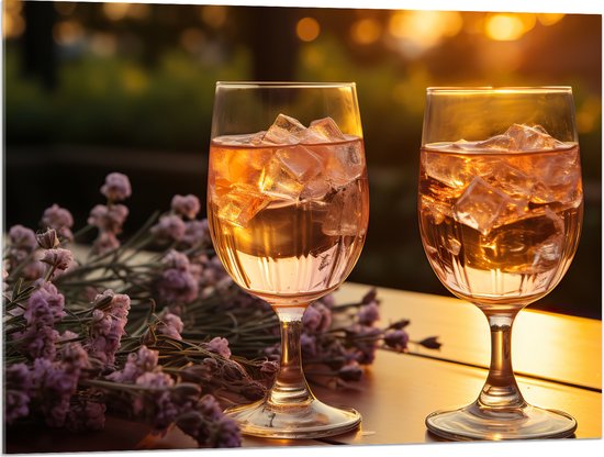 Acrylglas - Bloemen - Drinken - Glazen - Wijn - Ijsklontjes - 100x75 cm Foto op Acrylglas (Wanddecoratie op Acrylaat)