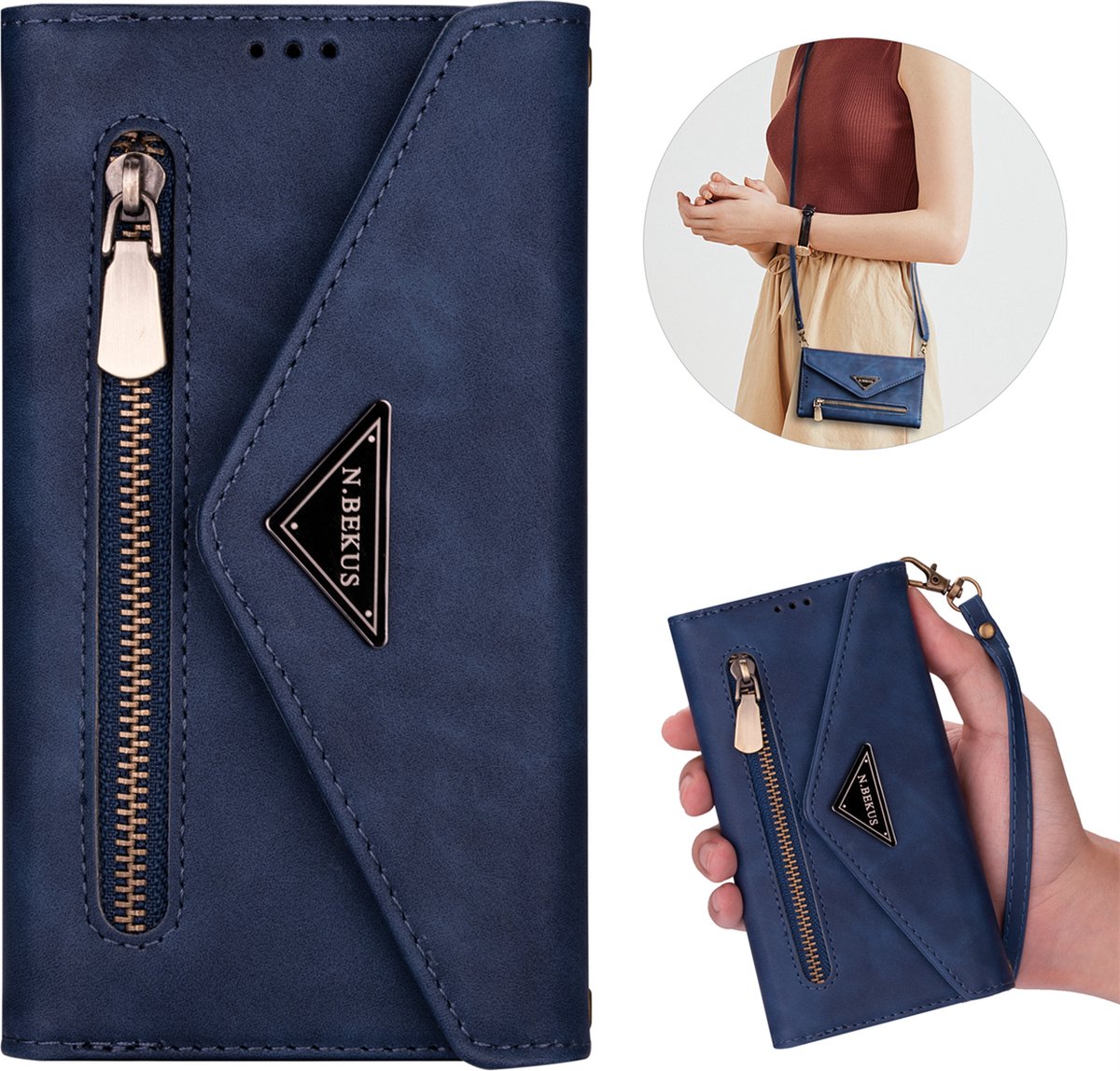 iPhone 15 Plus Telefoonhoesje Blauw - iPhone 15 Plus Leren Wallet Case - Pasjeshouder - Tas