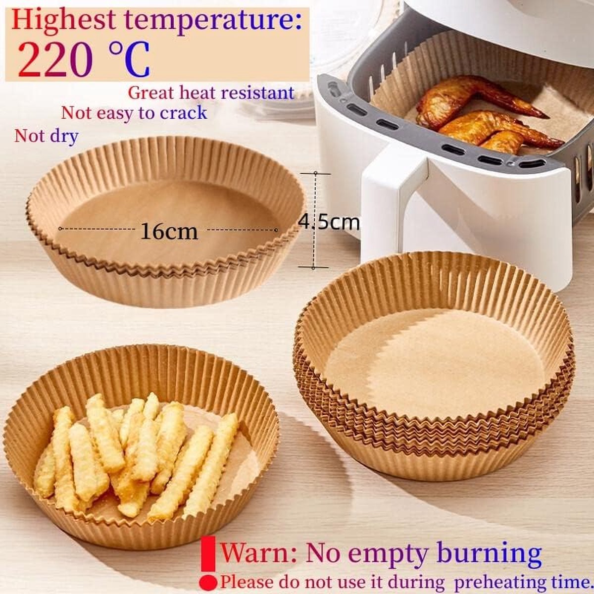 Doublures antiadhésives pour friteuse à air chaud non blanchies