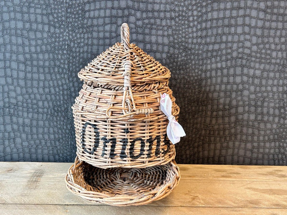 Rieten Uienmand - Ø21xH37 cm - Srimit Grey - Landelijke Keuken Opbergmand - Decoshoppen.nl