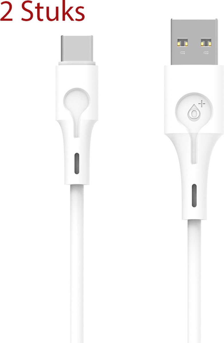 Datakabel USB-C 1M 2.4A | USB C naar USB A | USB 3.0 | Oplaadkabel 1M - Wit (2 Stuks)