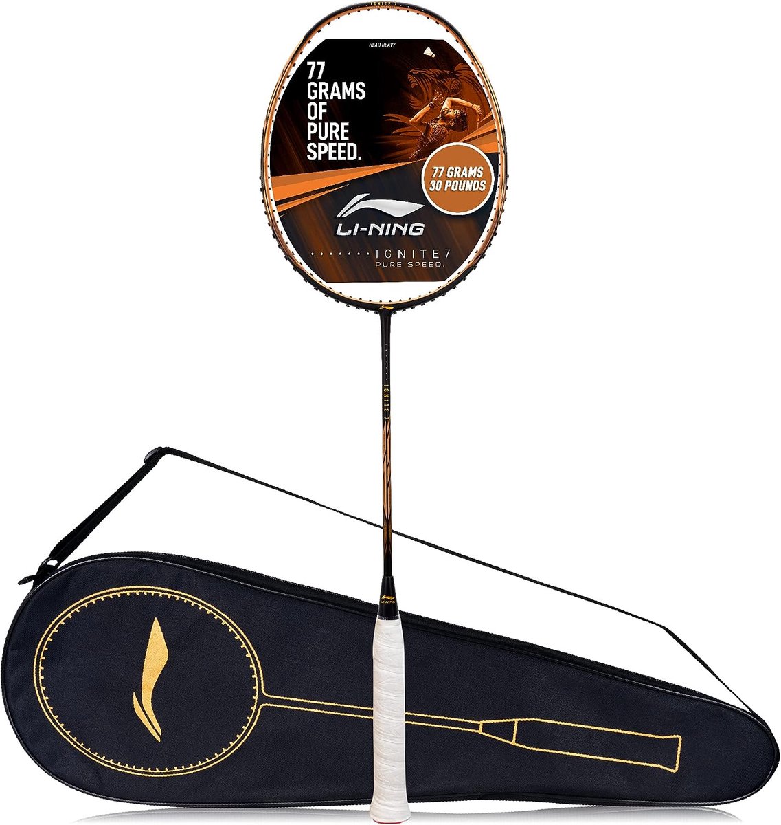 Li-Ning G-Force Superlite Ignite 7 (zwart/goud) Koolstofvezel Unstrung Badminton Racket met gratis volledige hoes