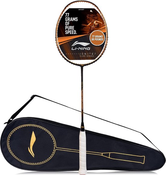 Li-Ning G-Force Superlite Ignite 7 (zwart/goud) Koolstofvezel Unstrung Badminton Racket met gratis volledige hoes - ‎Li-Ning