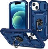 Coverup Ring Kickstand Back Cover met Camera Shield - Geschikt voor iPhone 15 Hoesje - Blauw